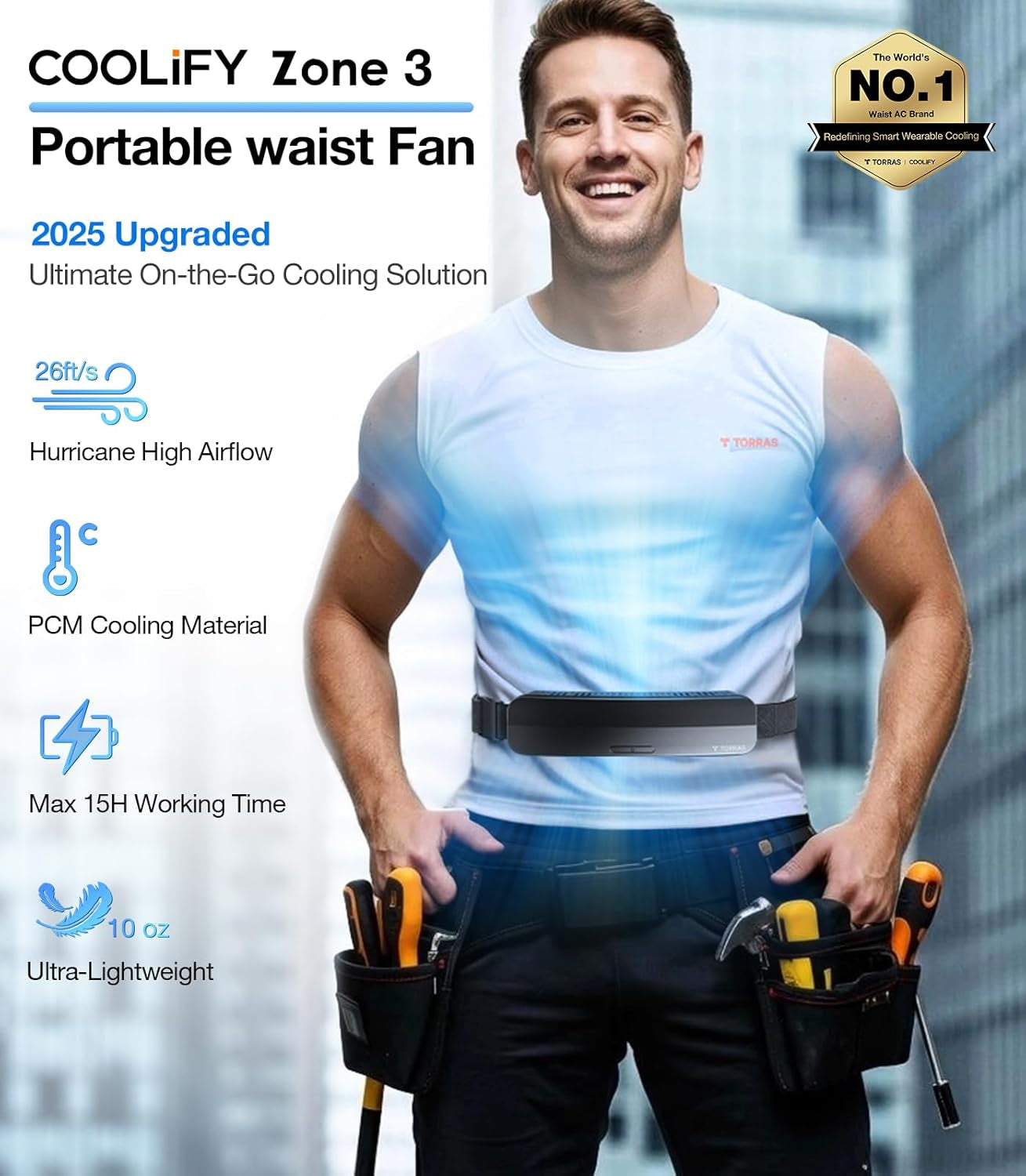 2026 Top Portable Waist Fan Coolify Zone 3, Ultra-Light Personal Wearable Belt Fan, 26Ft/S Strongest Wind for Full Body Cooling【No.1 Cooling Area & Cool Tech】 Rechargeable for Outdoor/Jobsite