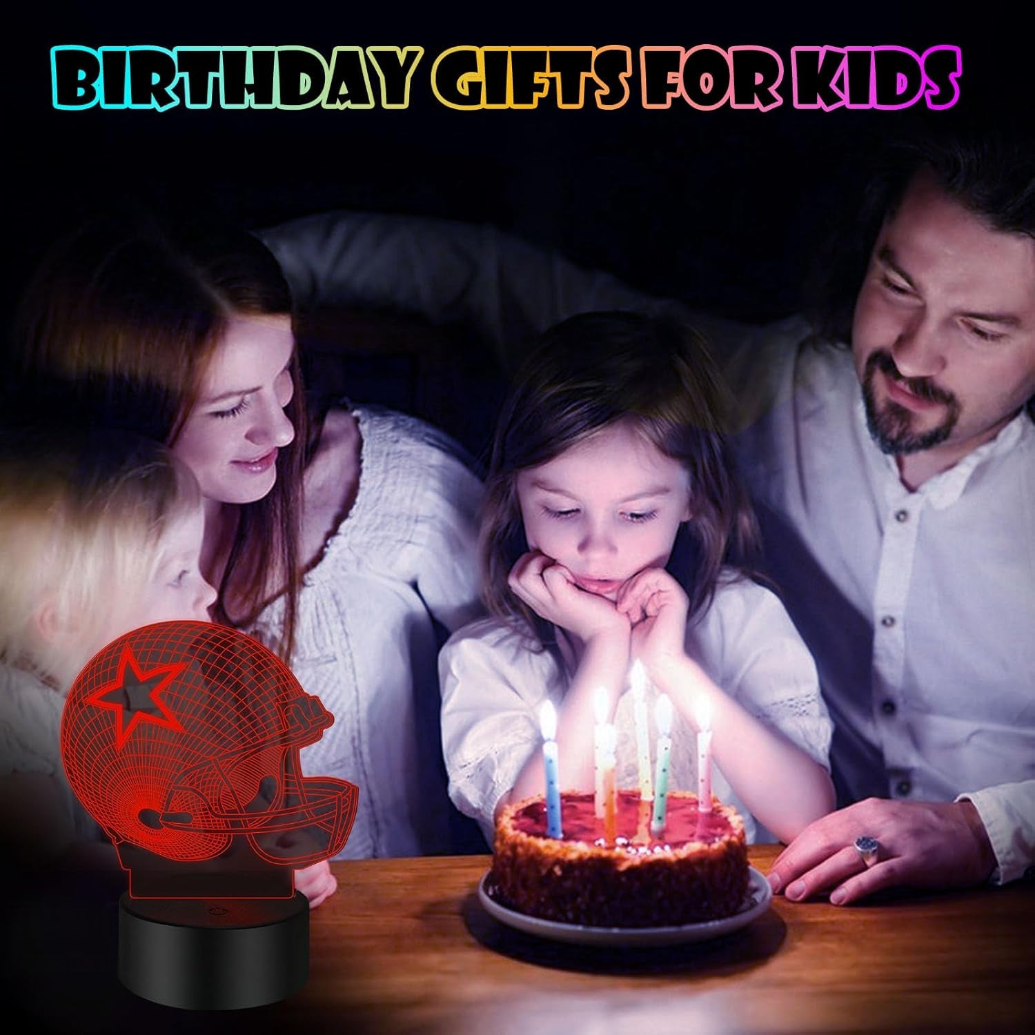 3D Illusion Night Light Desk Lamp, 7 Colors Auto Gradual Changing USB Powered LED Lights with Touch Switch for Kids Gifts Home Decoration (Baseball Helmet) (Baseball Helmet Night Light)